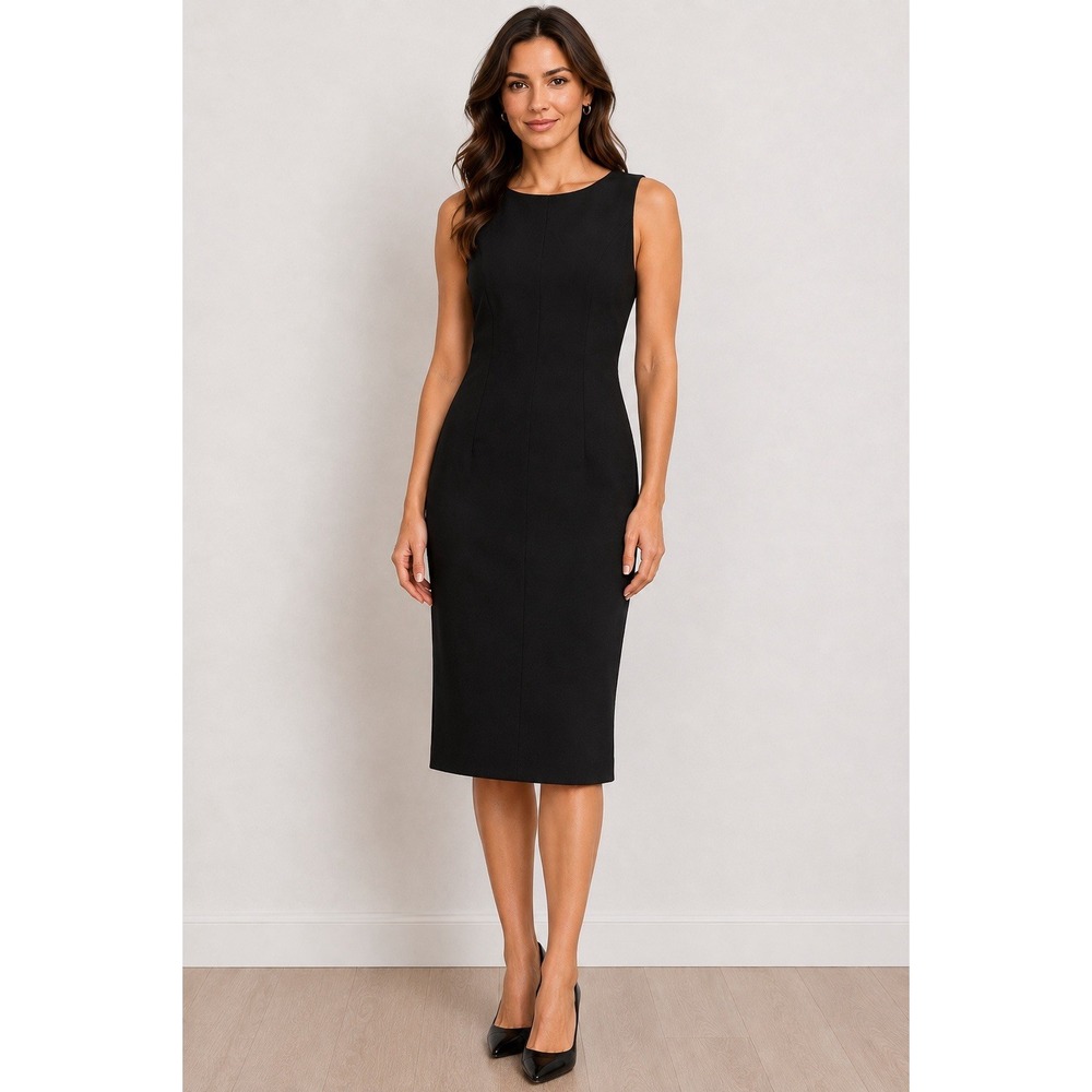 Alberta Ferretti Black Sheath Dress Size 6 Sleeveless Sheer Back Designer Midi